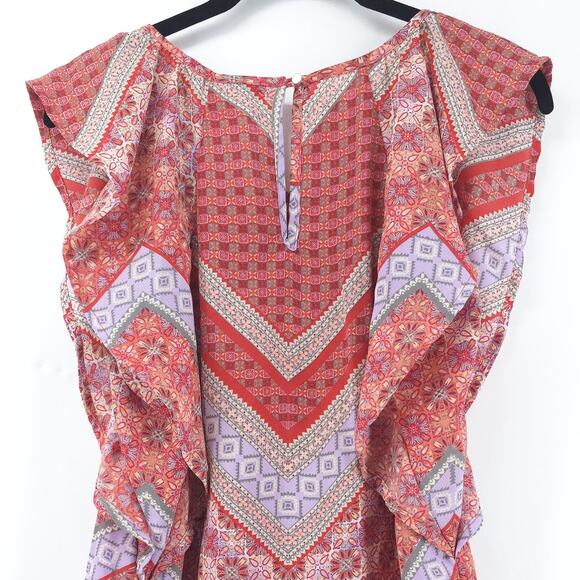 Fourteenth Place Boho Indie Romantic Floral Geometric Blouse Flutter Sleeve S - Picture 10 of 11